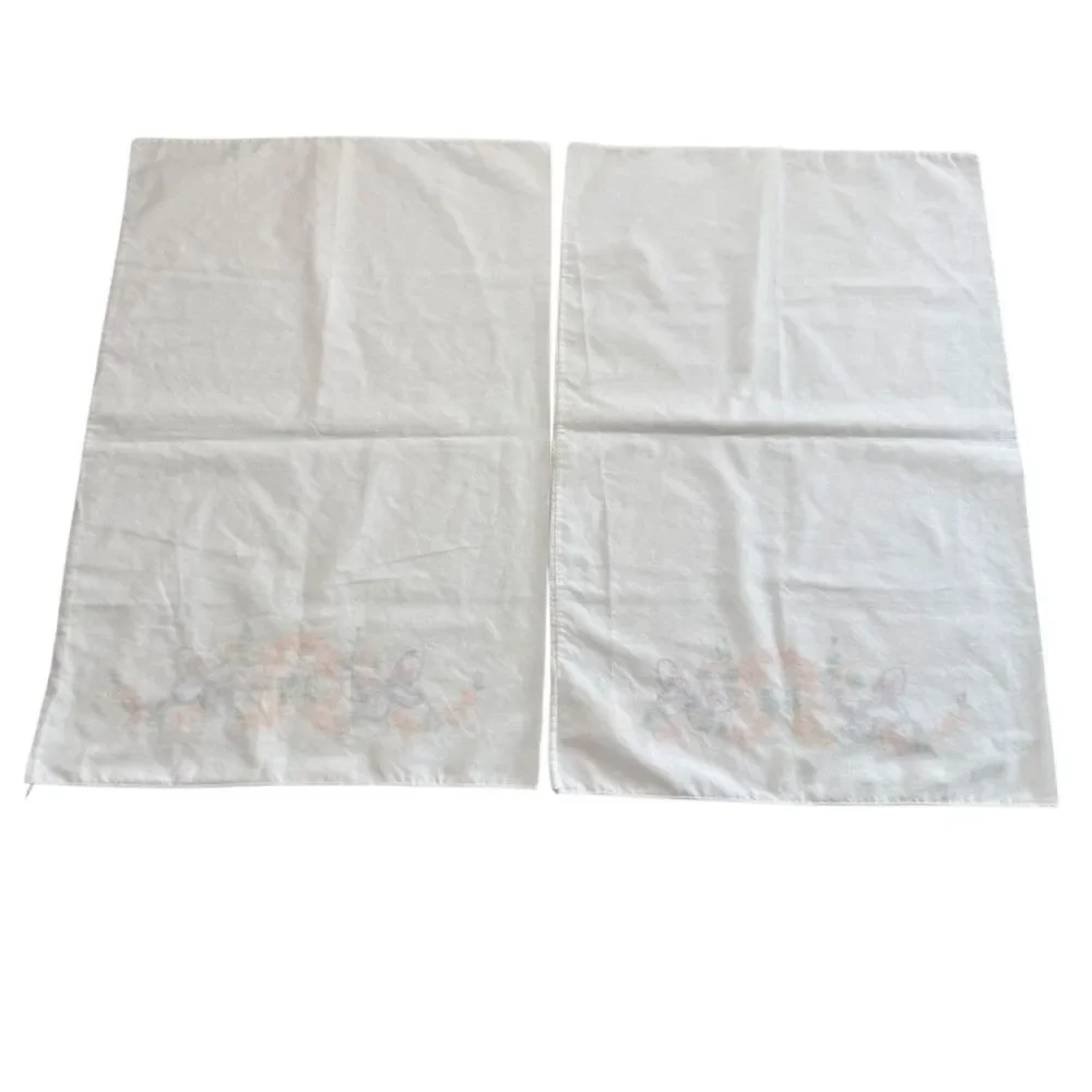 Vintage 50's Hand Embroidered Pillowcases Butterfly Floral Pair MCM Cottagecore